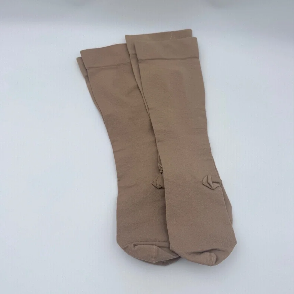NEW 2‎ Pairs Compression Knee High Support Socks Nude Beige Hosiery Unisex